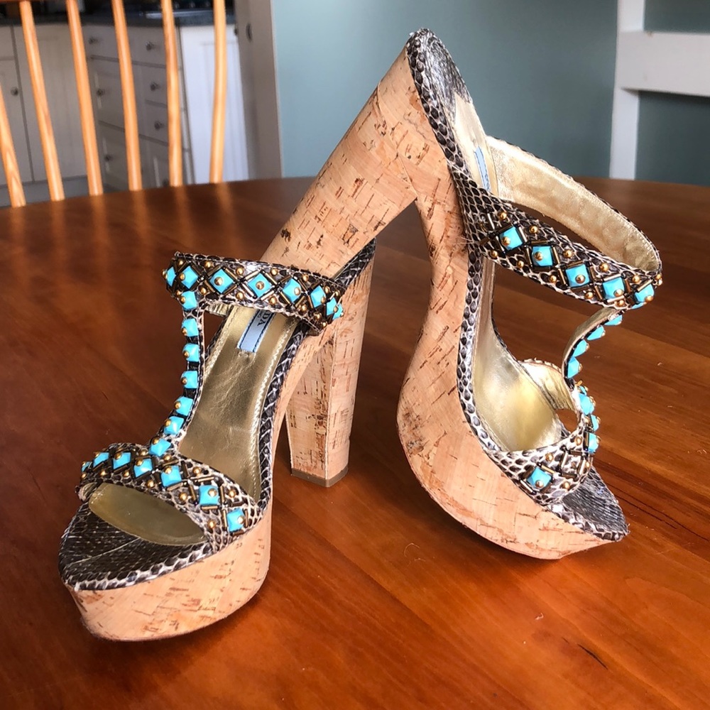 PRADA turquoise and cork heels size 38.5